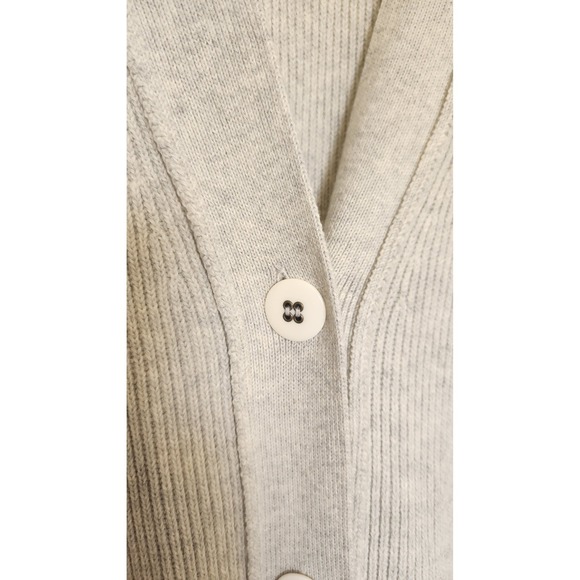 Free People Ribbed Knit Duster Cardigan Light Gray Button Front Chunky Medium - Picture 2 of 5